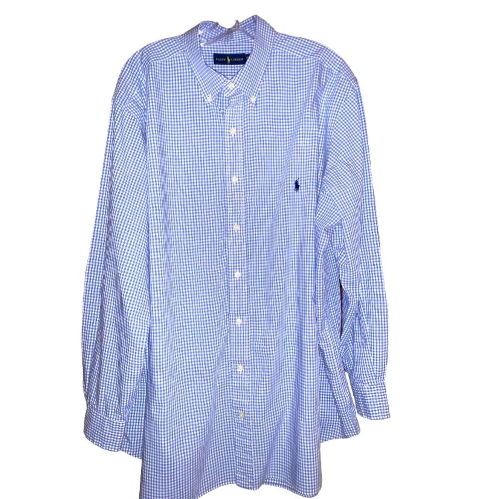 Polo men blue check dress shirt men’s size 2XB XXL